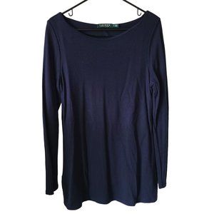 Lauren Ralph Lauren Navy Boatneck Wool Blend Tunic Top Women's Size M